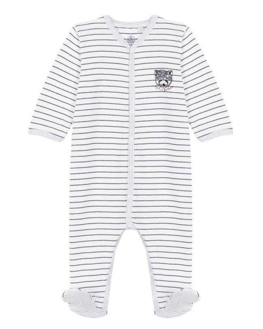 Petit Bateau Baby Boy Front Snap Print Footie with Graphic (3m, 6m, 9m)