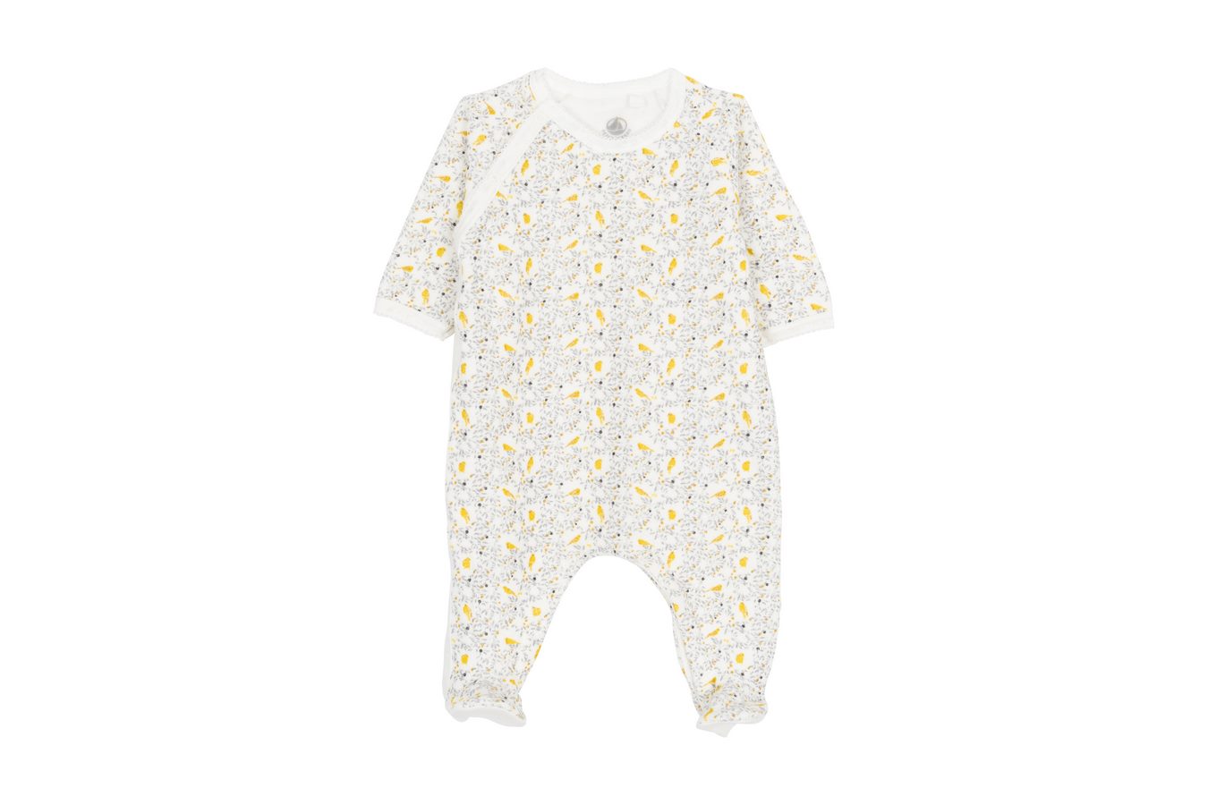 Petit Bateau Baby Girl's Terry Side Snap Bird Print Footie (3m, 6m, 9m)