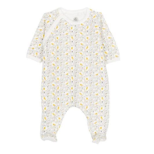 Petit Bateau Baby Girl's Terry Side Snap Bird Print Footie (3m, 6m, 9m)