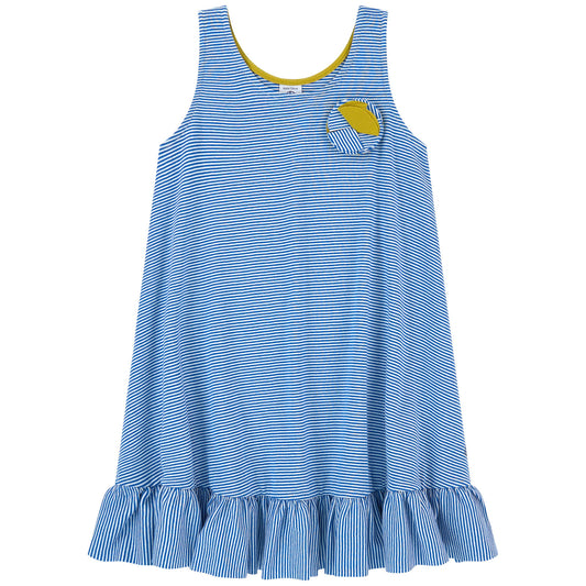 Petit Bateau Girl's Striped Flared Dress Ruffle Bottom