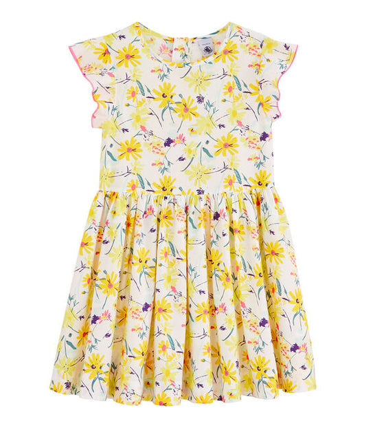 Petit Bateau Girls's Short Ruffle Sleeves Floral Dress (Size 3)