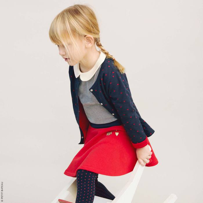 Petit Bateau Girls Fleece Red Skirt with Gold Details (4Y, 12Y)