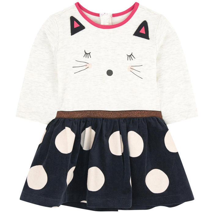 Catimini Two Material Dress with Maxi Polka Dots (Size 2)