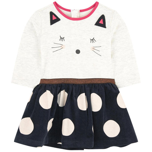 Catimini Two Material Dress with Maxi Polka Dots (Size 2)
