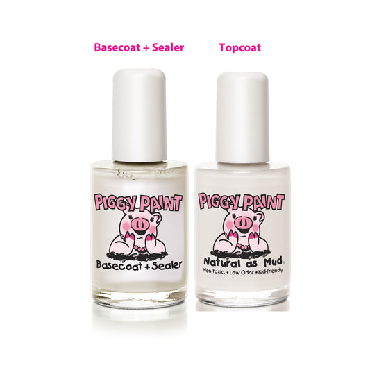 Piggy Paint All Natural Nail Polish Topcoat + Basecoat Make It Last Set