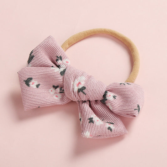 Flowers Corduroy Hair Bow Headband and clip
