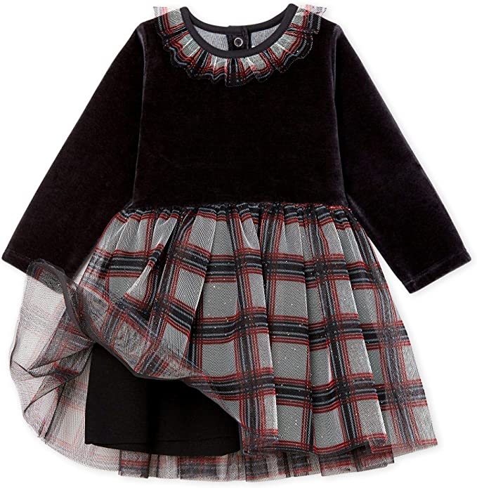 Petit Bateau Baby Girl Long Sleeve Velvet Top Tulle Bottom Dress (12m, 18m, 24m, 36m)