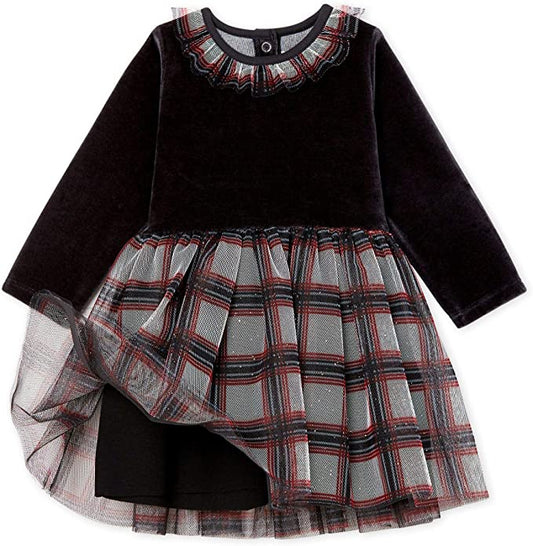 Petit Bateau Baby Girl Long Sleeve Velvet Top Tulle Bottom Dress (12m, 18m, 24m, 36m)