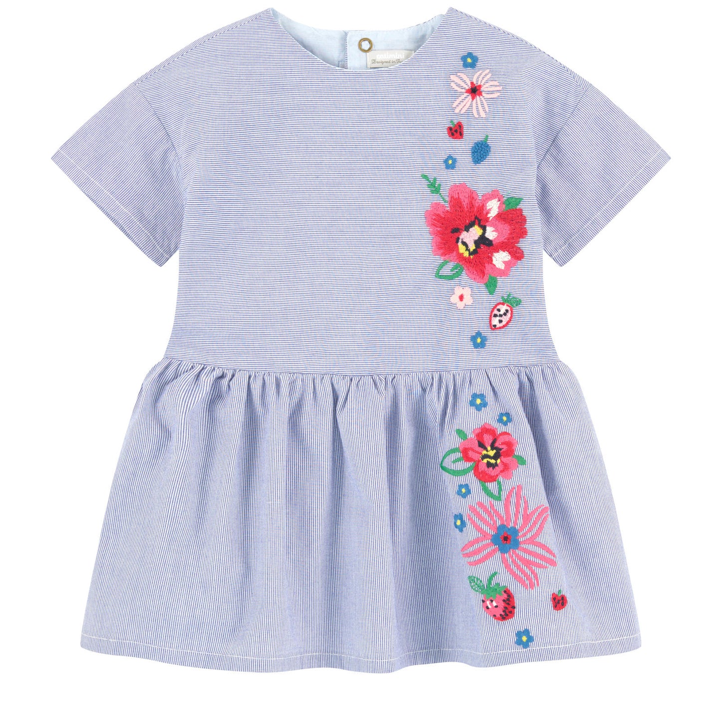 Catimini Dress With Microstripes and Embroidery