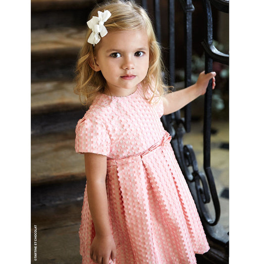 Pink Jacquard Fil Coupé Pinafore Dress by Tartine et Chocolat