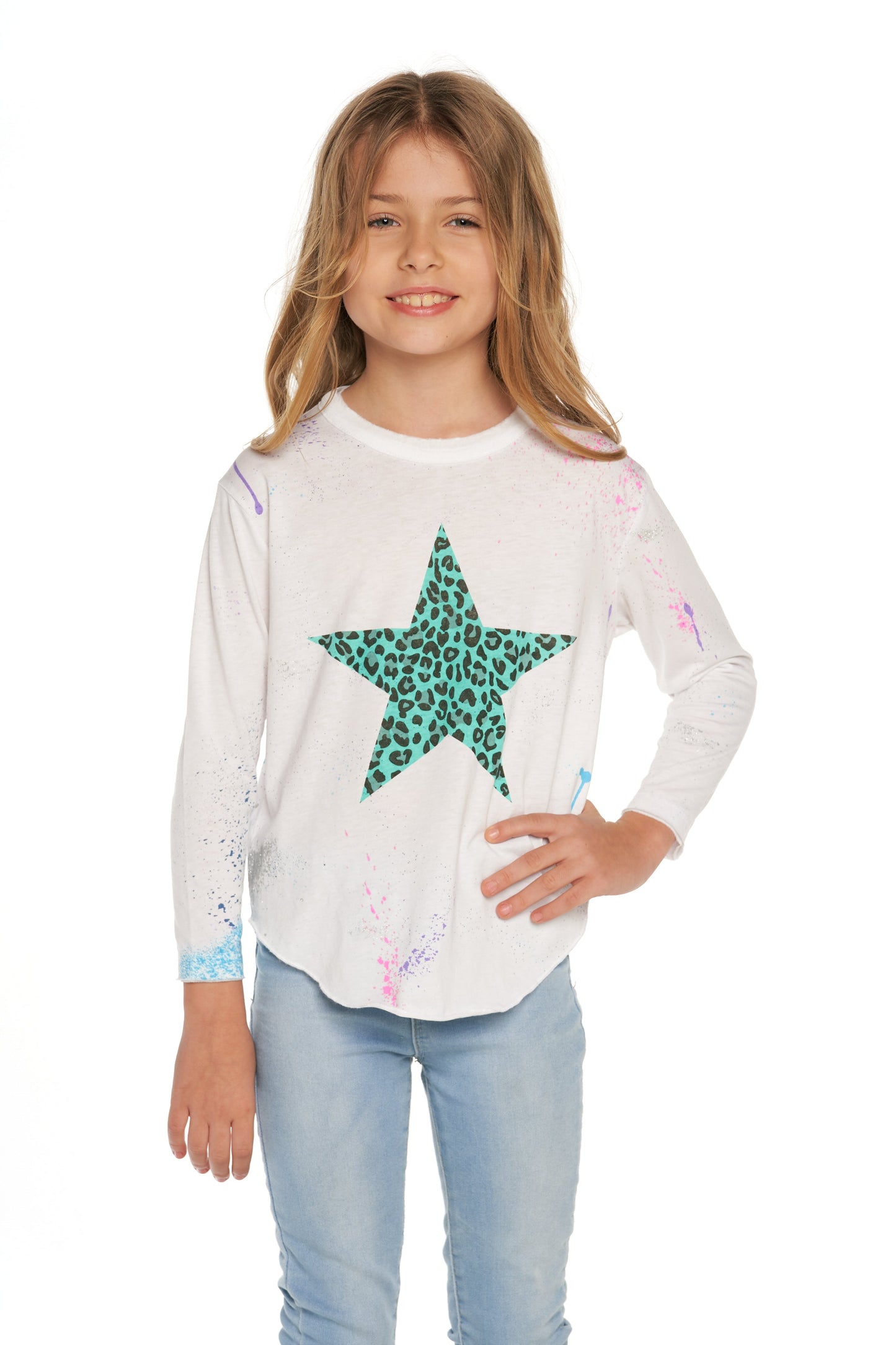 Chaser Girl's Long Sleeve T-shirt Splatter Paint Animal Heart (Size 7)