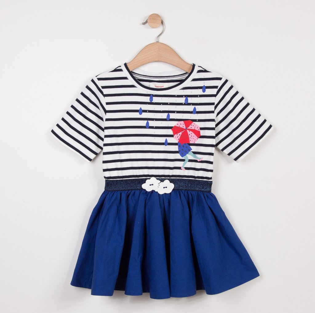 Catimini Dress in Two Materials with Rain Pattern (Size 5, 6, 8)