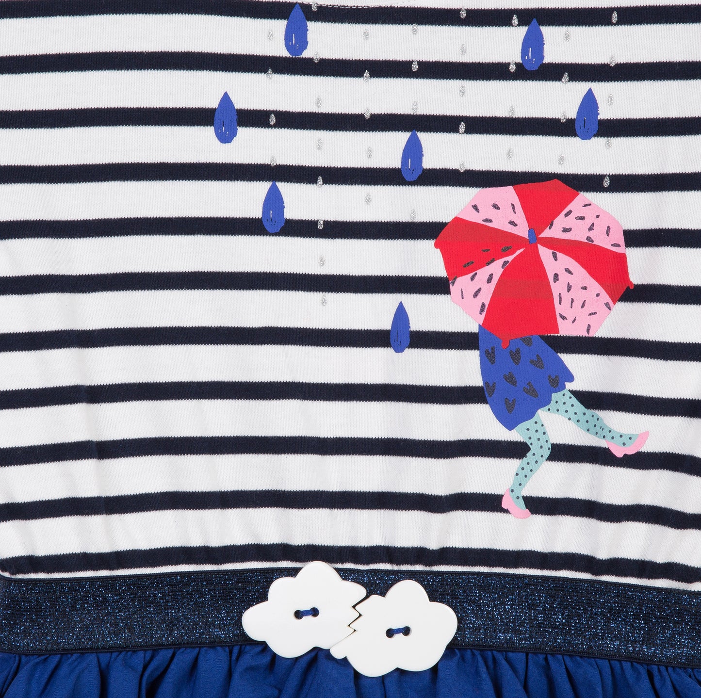 Catimini Bi-material Dress with Rain Pattern