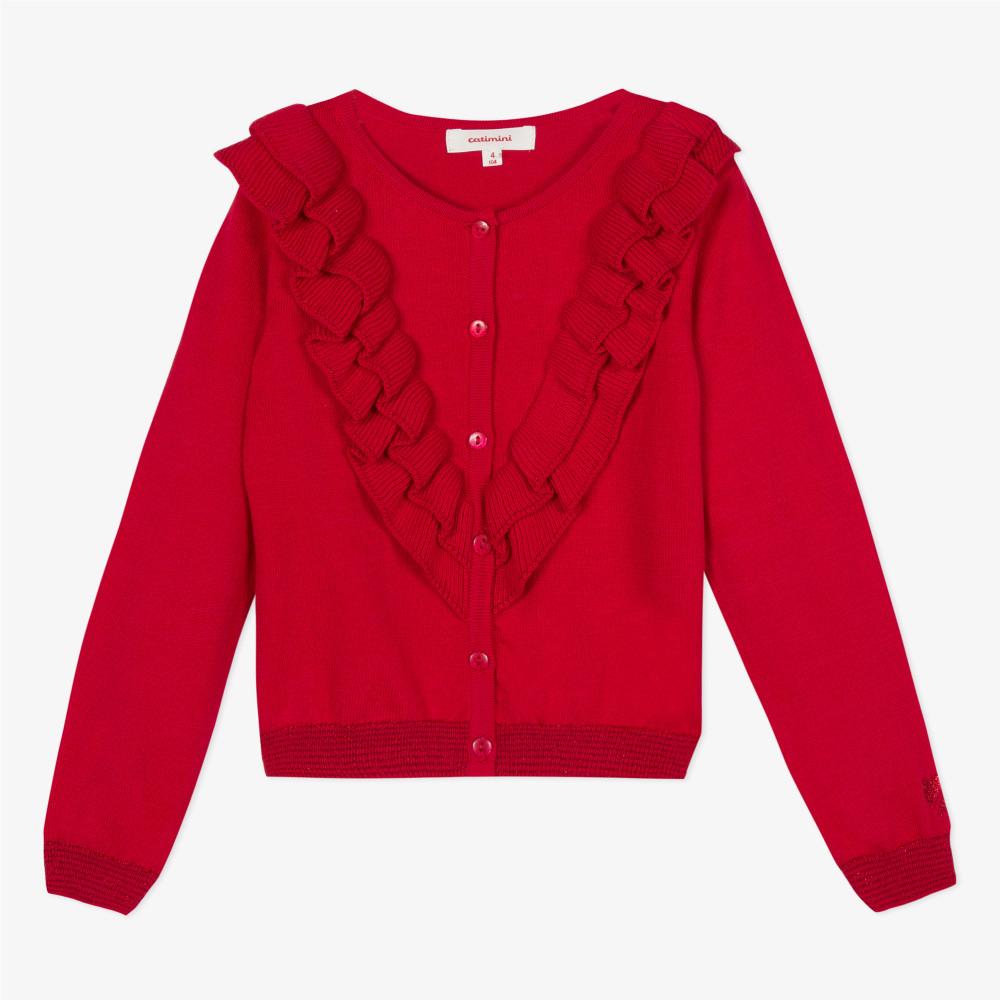 Catimini Girl's Red Ruffled Cotton Cardigan (Size 6)