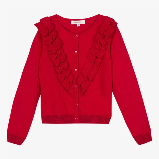 Catimini Girl's Red Ruffled Cotton Cardigan (Size 6)