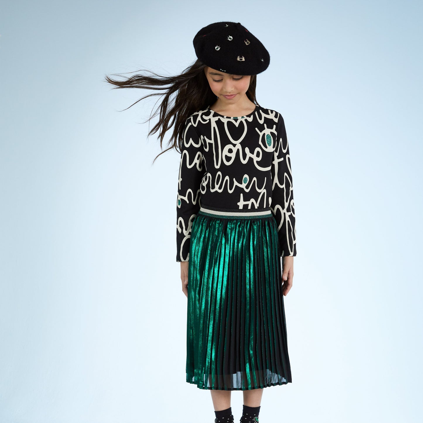 Catimini Girl's Green Mid-length Pleated Skirt (Size 14)