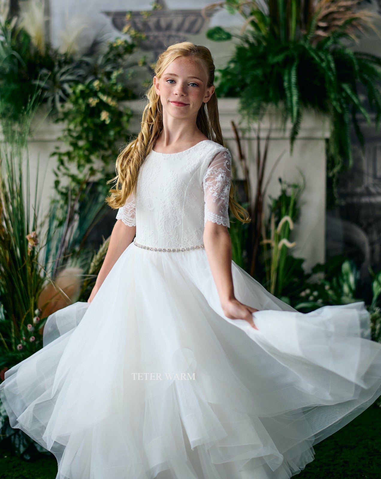 Teter Warm 3/4 Sleeve Embroidered Communion Dress (All Sizes)