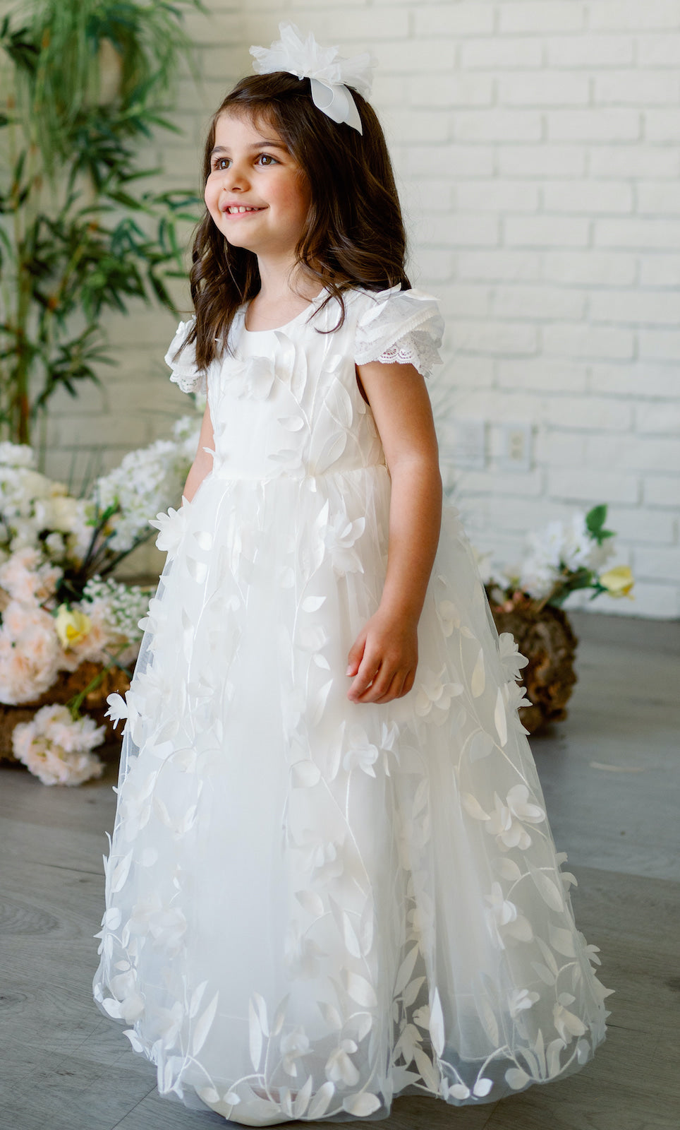 Teter Warm 3D Flower Ruffled Flower Girl Dress (Size 2, 3, 4, 5, 6)