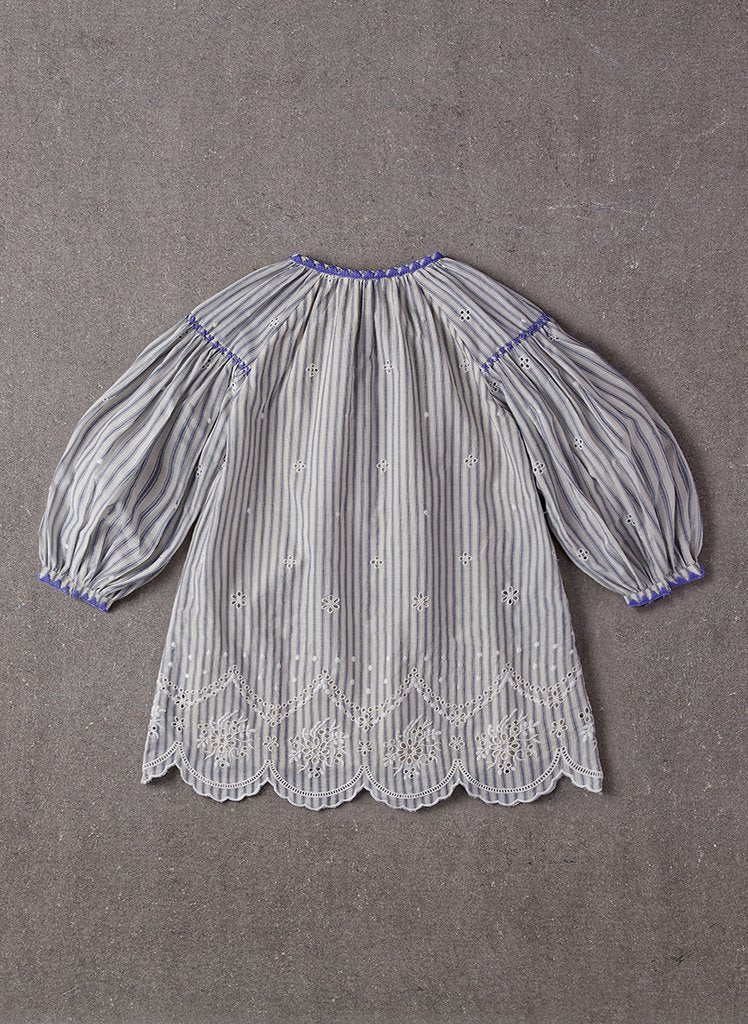 Nellystella Laliya Dress in Cotton Stripe Blue & Ecru (2Y)