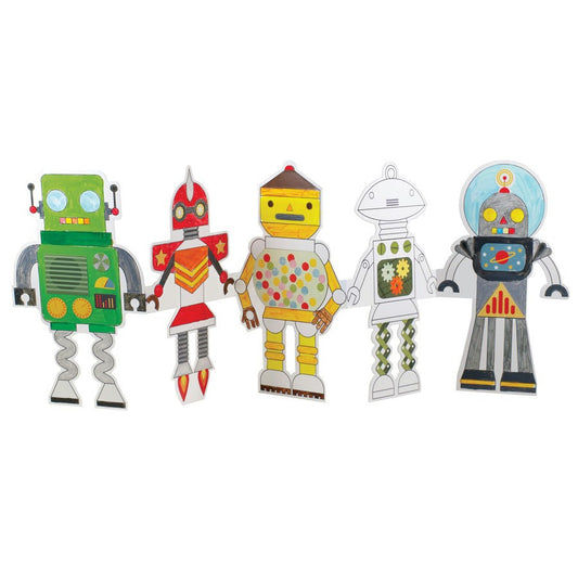 Robot Paper Doll Chain Craft & Color