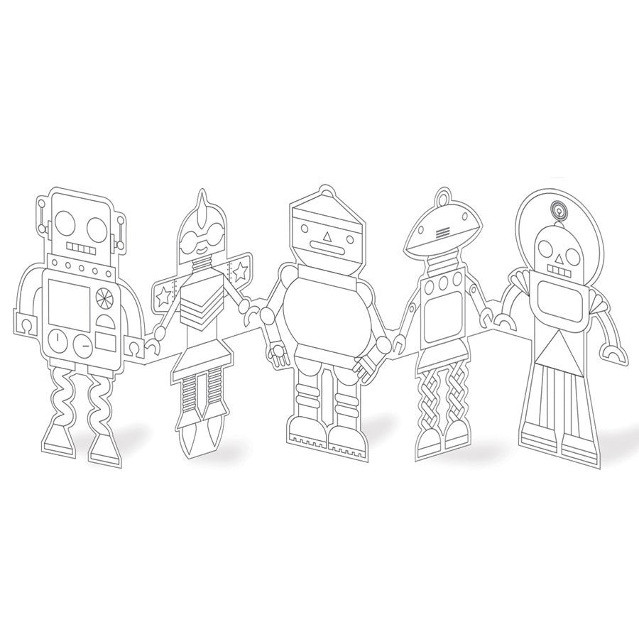 Robot Paper Doll Chain Craft & Color