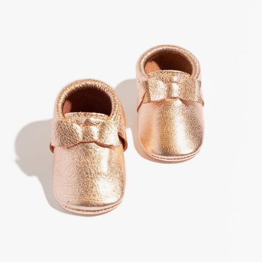 Freshly Picked Shearling Bow Baby Mocc - Rose Gold
