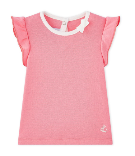 Petit Bateau Baby Girl Short Ruffle Sleeve Tee (3m)