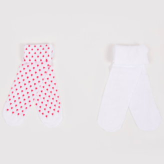Catimini Microfiber 2-pack Tights in White & Heart Print