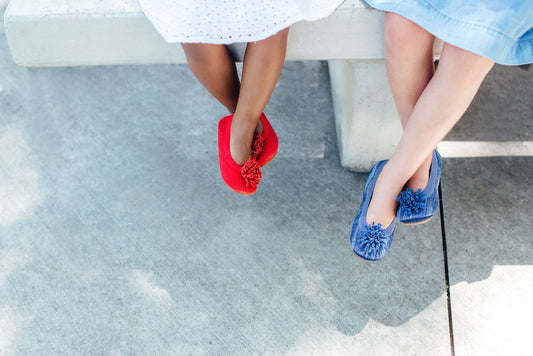 Yosi Samra Ballet Flat in Mezzo Blue with Pom-Pom (Size 7, 9, 10)