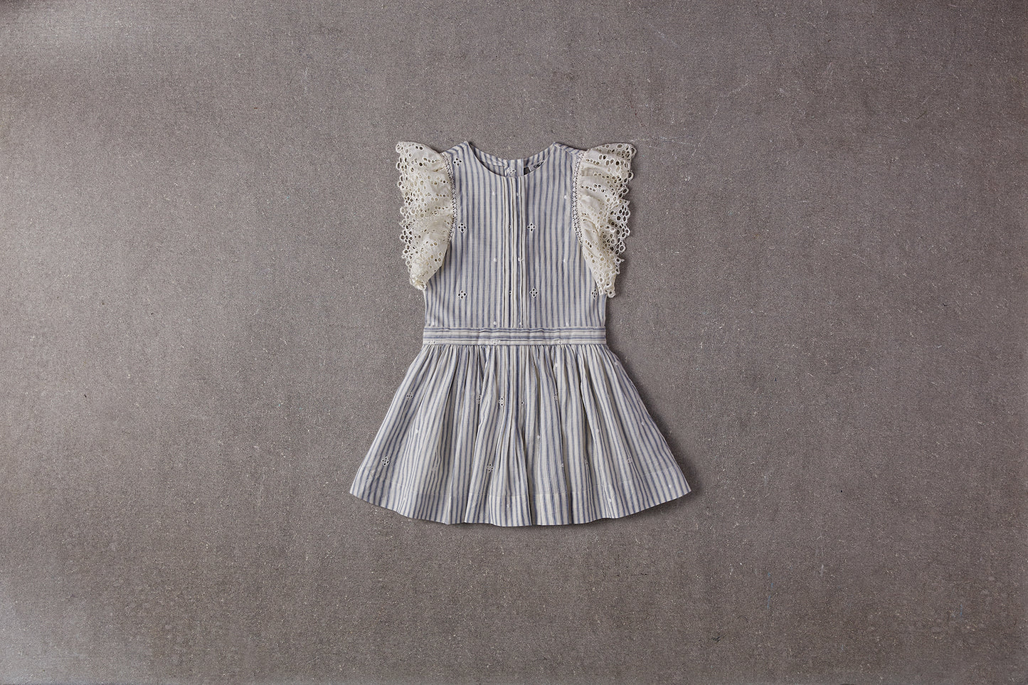 Nellystella Zoe Dress in Cotton Stripe Blue & Ecru (Size 3)