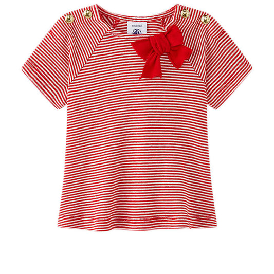 Petit Bateau BABY GIRL STRIPED SHORT SLEEVE TEE WITH BOW