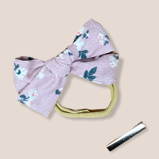 Flowers Corduroy Hair Bow Headband and clip