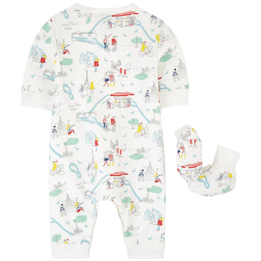 Petit Bateau Printed Long Sleeve Romper with Booties (Size 1m, 3m)