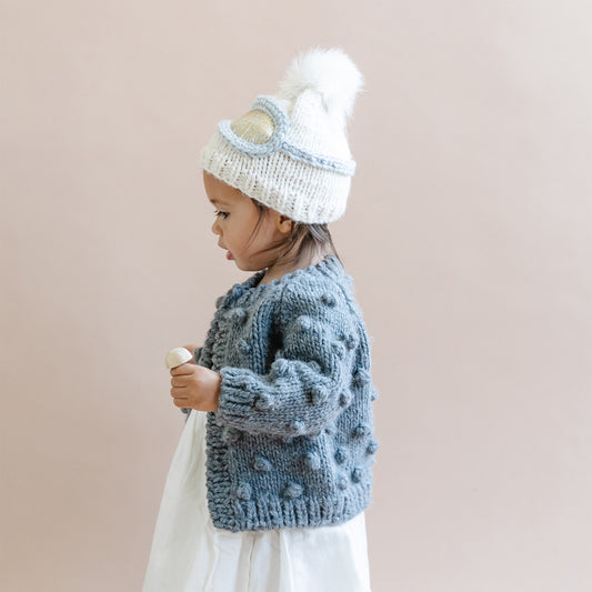 Hand Knit Popcorn Cardigan in Zinc (2-4Y)