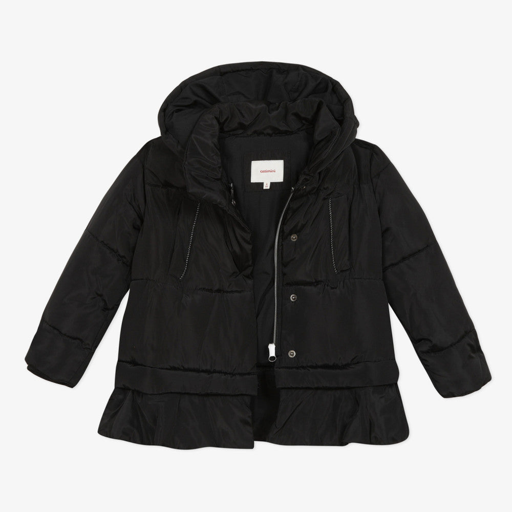 Catimini Girl's Black Satin-finish Coated Bomber Jacket (Size 4)