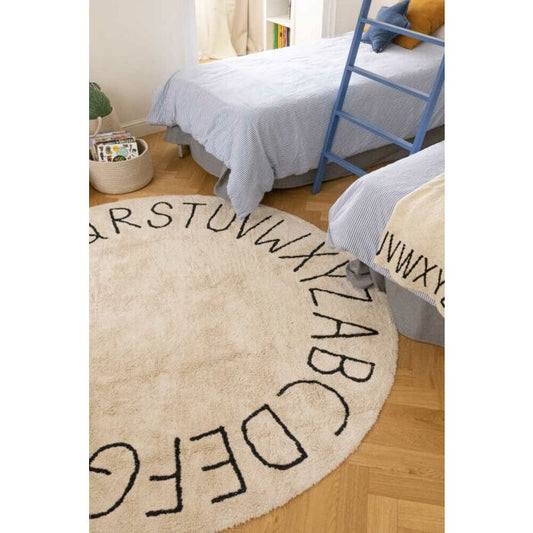 Washable Rug Round ABC Natural - Black Large