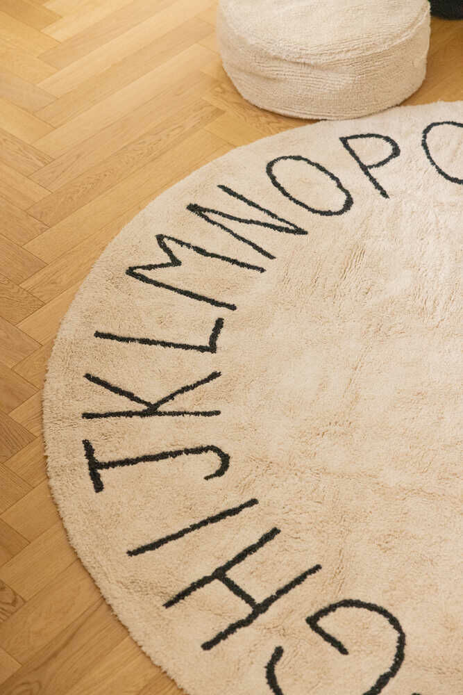 Washable Rug Round ABC Natural - Black Large