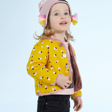 Catimini Little Girl Reversible Quilted Velvet Coat with Printed Fleece (6m, 12m)