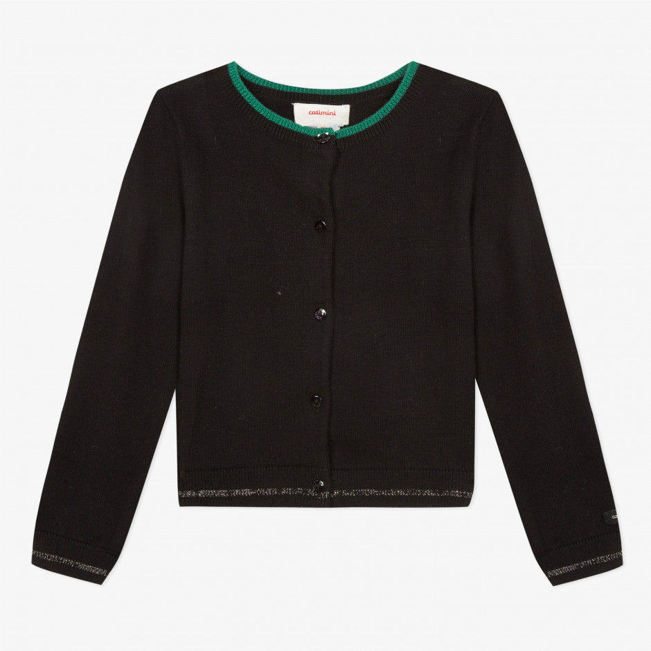 Catimini Girl's Black Embroidered Cardigan with Cat (Size 4, 14)