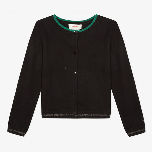 Catimini Girl's Black Embroidered Cardigan with Cat (Size 4, 14)