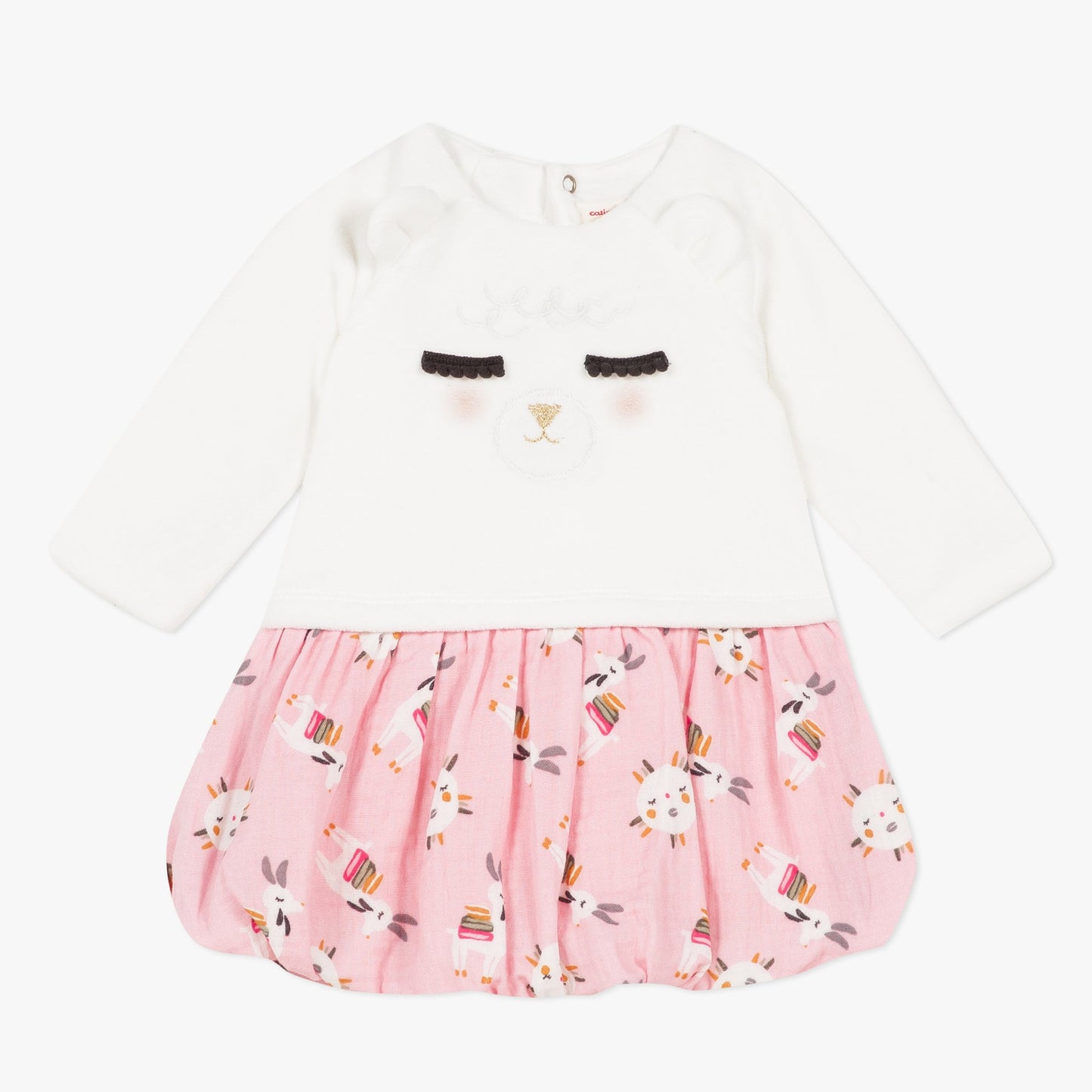 Catimini Baby Girl 2-in-1 Long Sleeve Bubble Dress with Llama Detail