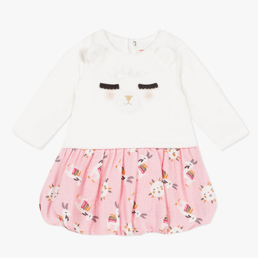 Catimini Baby Girl 2-in-1 Long Sleeve Bubble Dress with Llama Detail