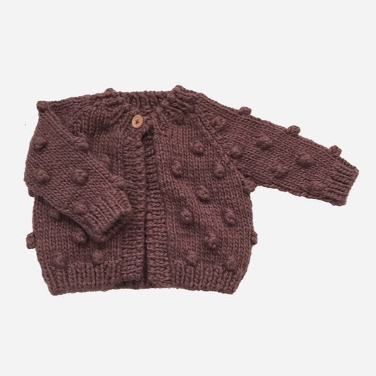 Hand Knit Popcorn Cardigan in Mauve (2-4Y)