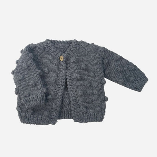 Hand Knit Popcorn Cardigan in Zinc (2-4Y)