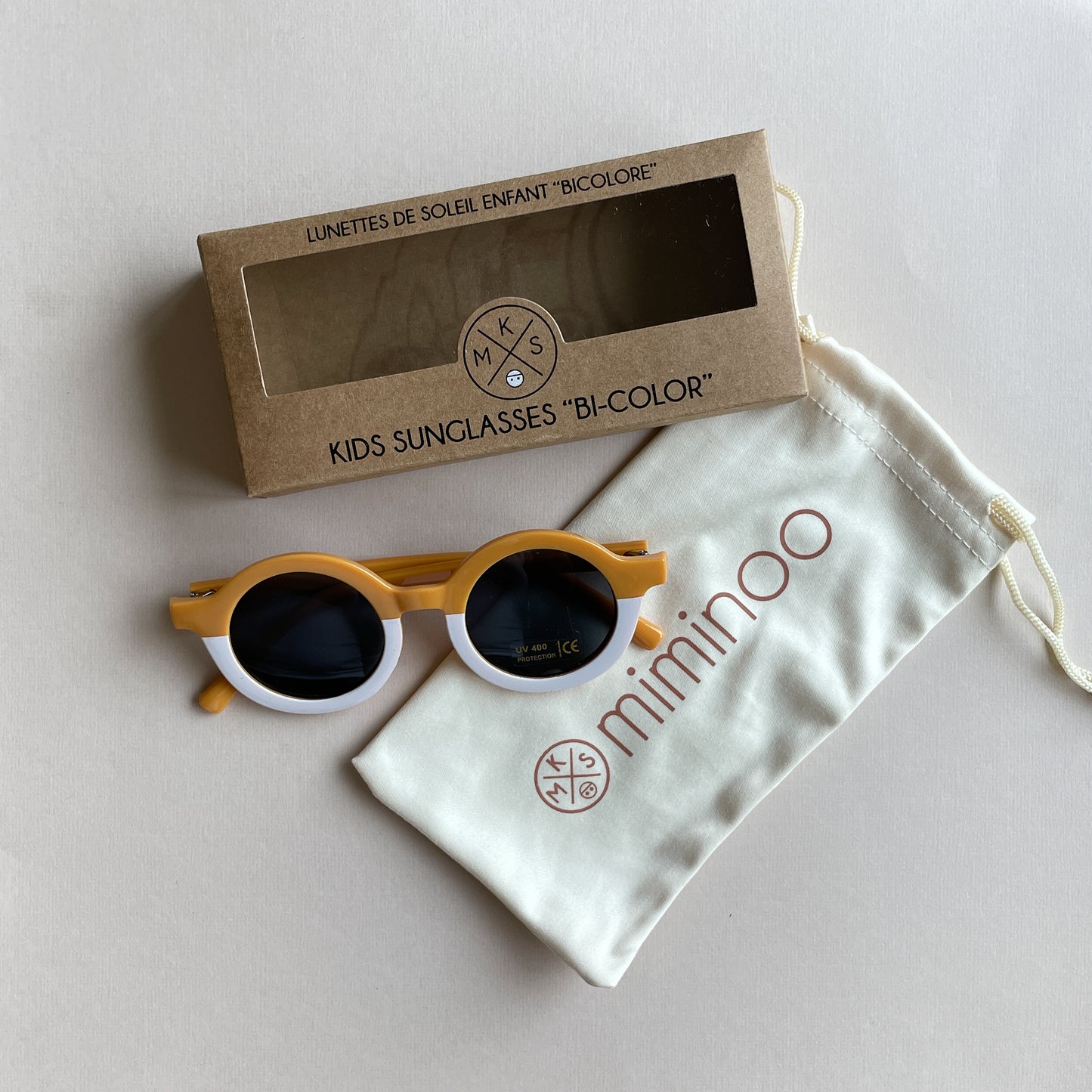 Bi-color UV400 Kids Sunglasses in Camel and White