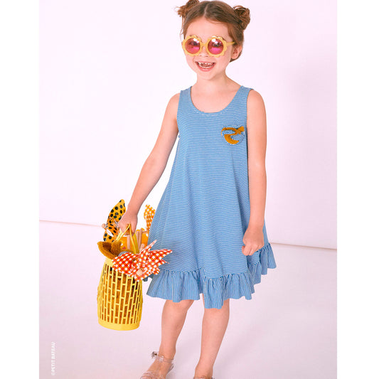 Petit Bateau Girl's Striped Flared Dress Ruffle Bottom