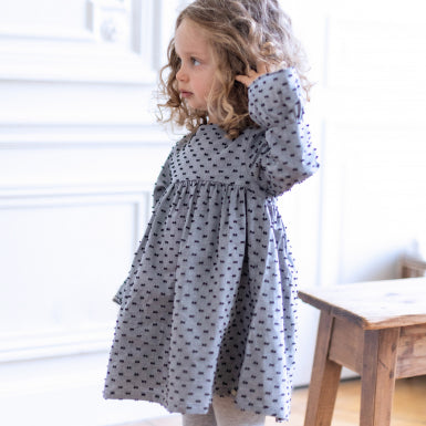 Tartine et Chocolat Little Girl's Grey Marl Dress with Bows