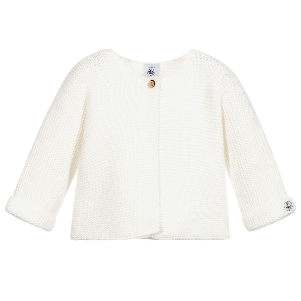 Petit Bateau Classic Knit Cardigan in White (1m, 6m)