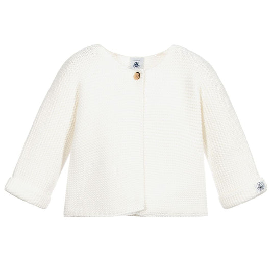 Petit Bateau Classic Knit Cardigan in White (1m, 6m)