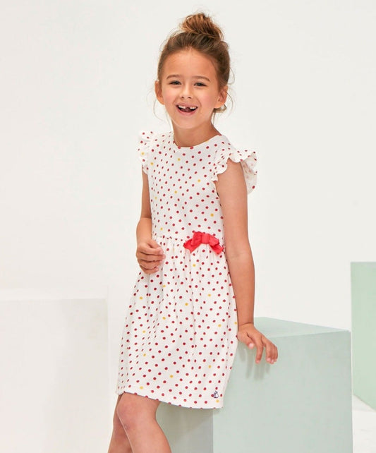 Petit Bateau Girls' Dots Print Dress with Bow (Size 4, 8, 10)